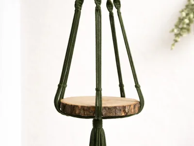 Macrame Hanger Suporte Vaso 100cm Decoração Verde Musgo Verde-escuro Lisa (Bling 2)