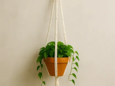 Suporte Macramê Decorativo Para Plantas  Algodão Cru 1 M Branco Lisa