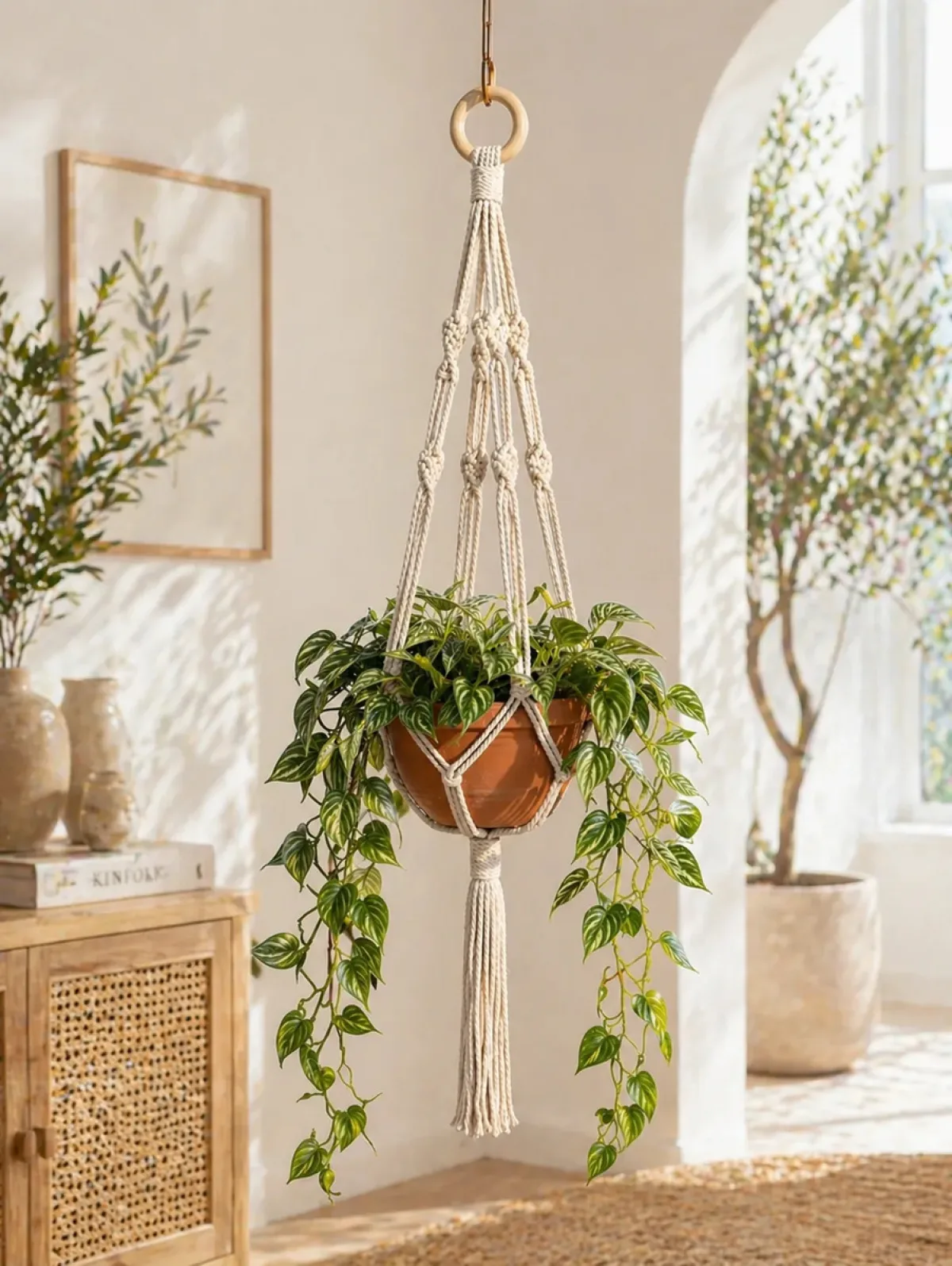 Kit 2 Macrame Hanger Suporte Vaso 90 Cm Decoração Artesanal Branco