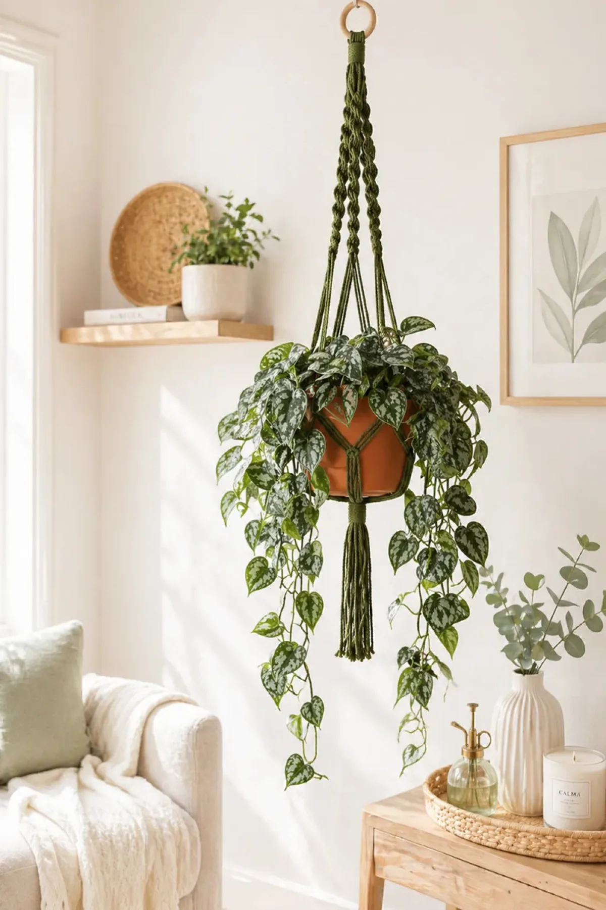 Macrame Hanger Suporte Vaso 120cm Decoração Artesanal Verde-escuro