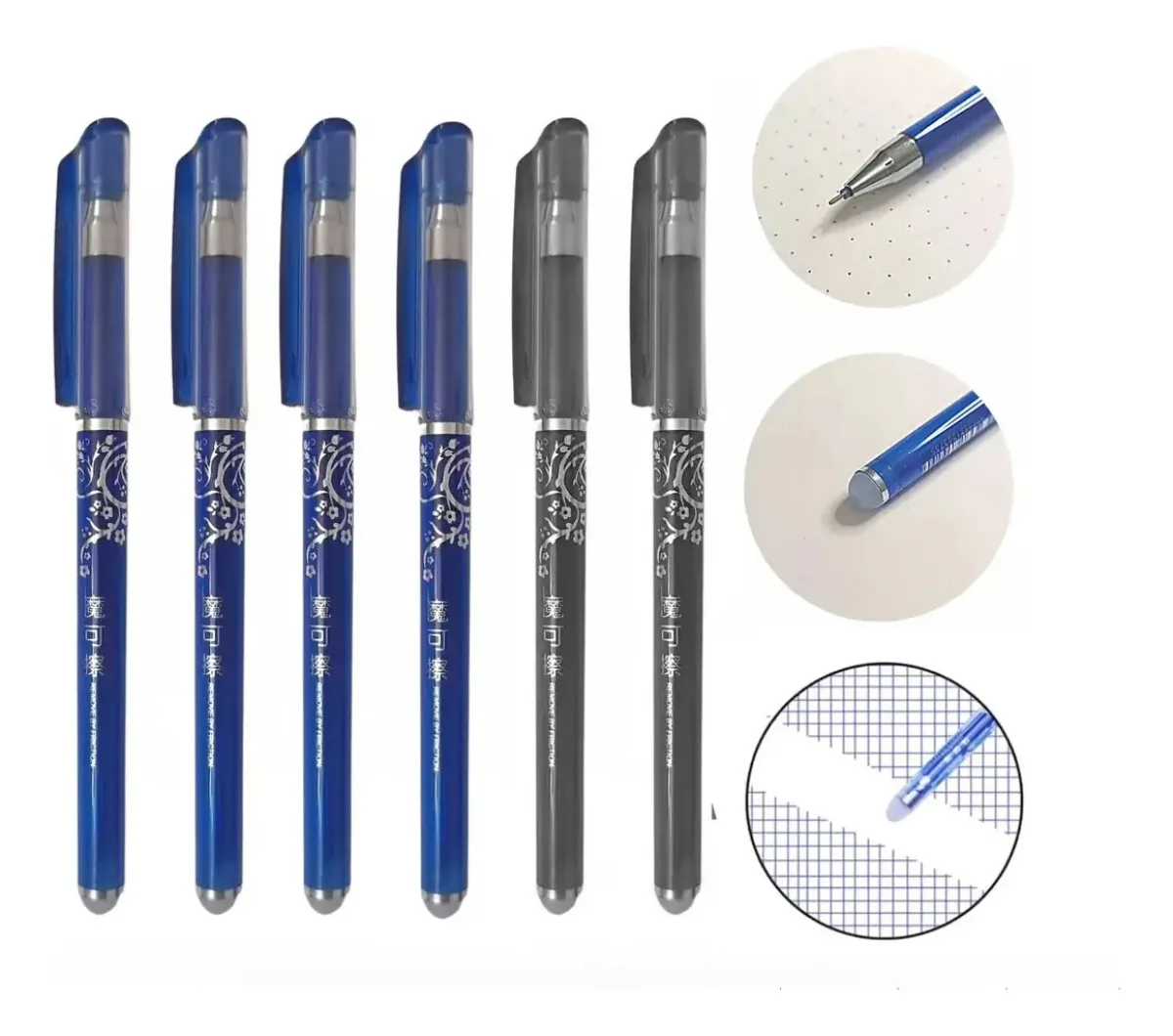 Kit Caneta Apagável Azul E Preta Caneta Mágica 6un Preto E Azul Sortido