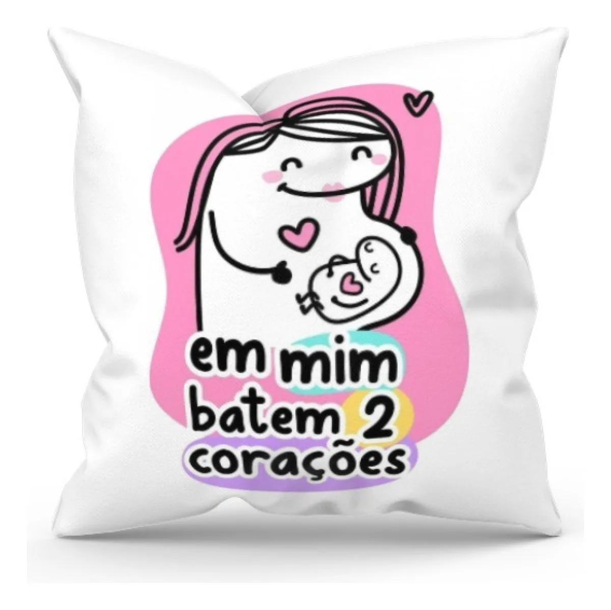 Almofada Flork Mamãe Em Mim Batem 2 Corações 40x40 Branco