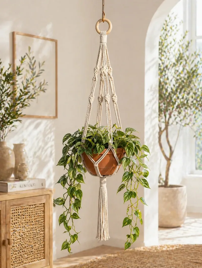 Kit 2 Macrame Hanger Suporte Vaso 90 Cm Decoração Artesanal Branco