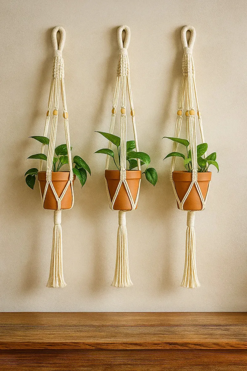 Kit 3 Macrame Hanger Suporte Vaso Decoração Branco