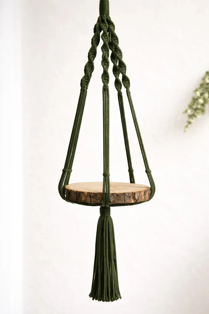 Macrame Hanger Suporte Vaso 100cm Decoração Verde Musgo Verde-escuro Lisa (Bling 2)