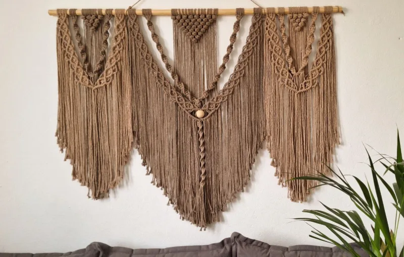 Painel Macramê Parede Marfim Artesanal Para Decoração Boho