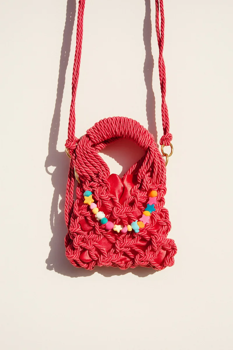 Bolsa Infantil Macrame Bag Artesanal Rosa-chiclete Dourado
