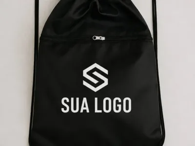 Mochila Saco Sacochila Personalizado Logo Empresa Eventos Preto Logo