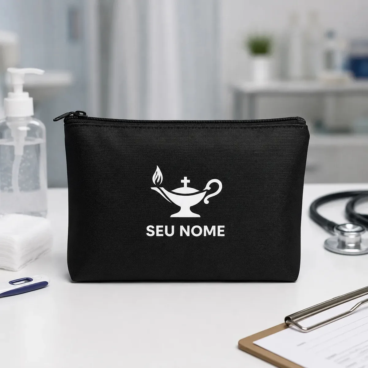 Bolsa Personalizada Nome Necessaire Diversas Profissões Preto Enfermagem