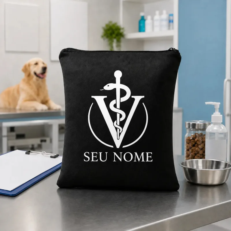 Bolsa Personalizada Nome Necessaire Diversas Profissões Preto Veterinária