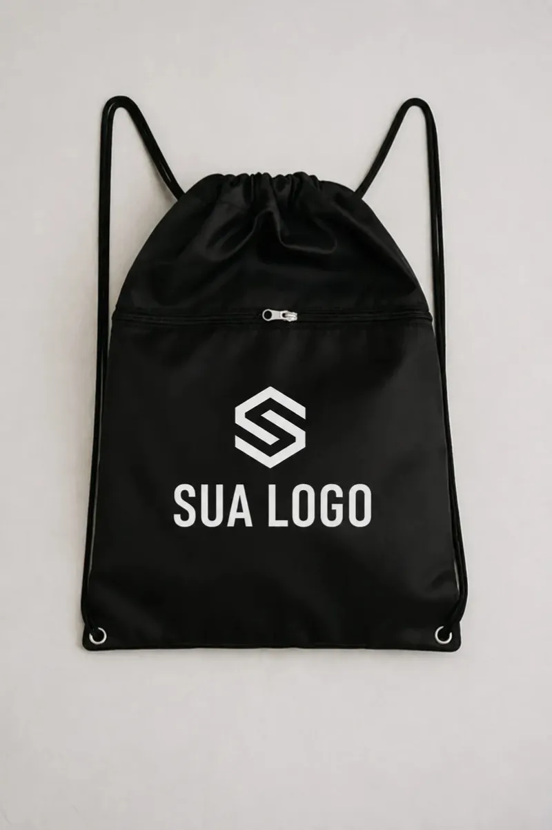 Kit 10 Mochila Saco Sacochila Personalizado Logo Empresa Eventos Preto Logo